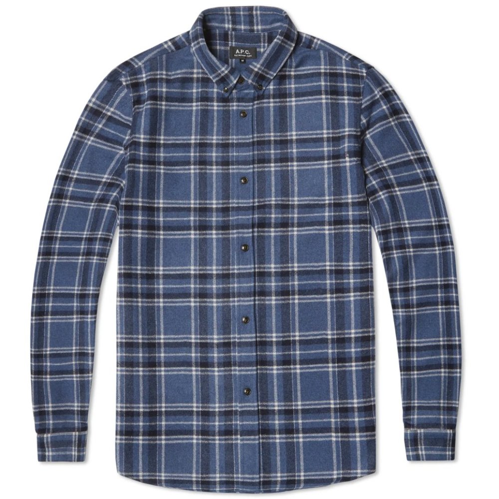 A.P.C. Wool Plaid Steven Overshirt Blue Size M